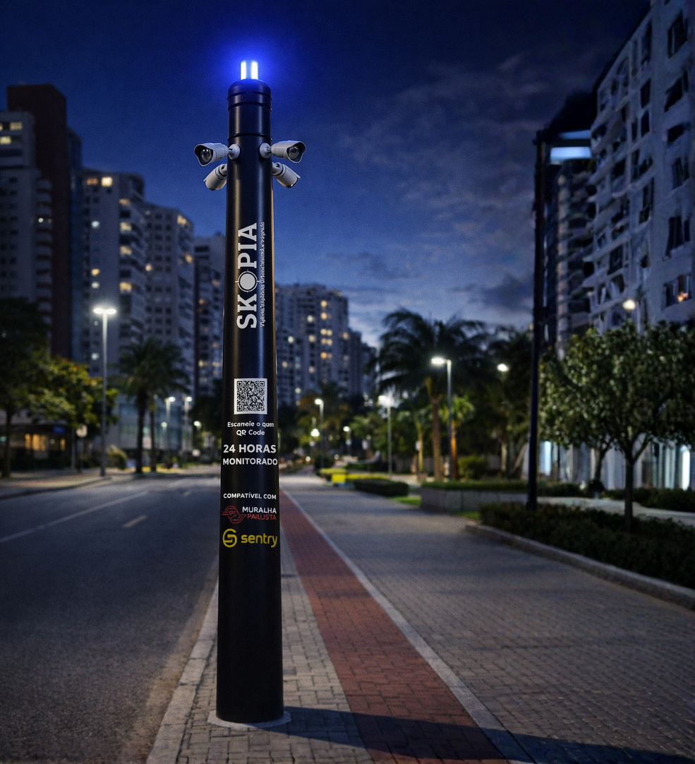 Totem SKOPIA iluminado à noite